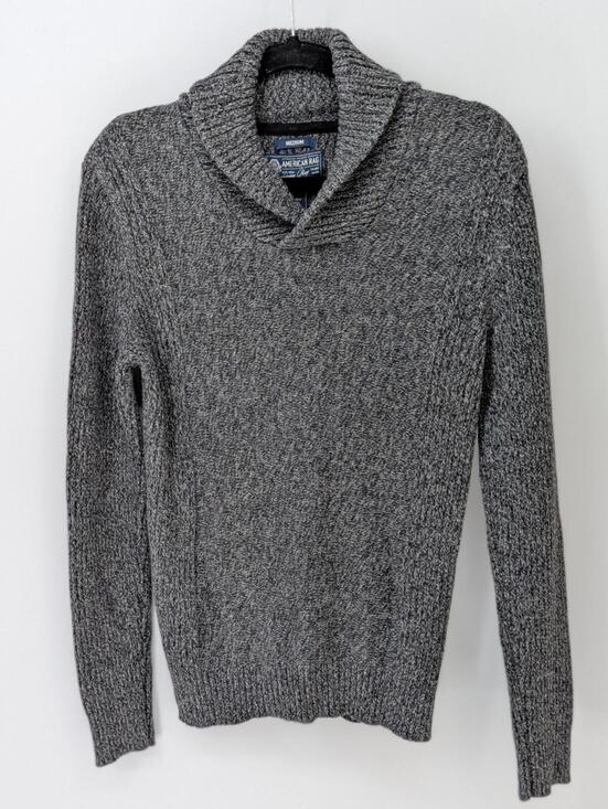 American Rag Other - American Rag Medium Shawl Collar 100% Cotton Gray Heather Ribbed Sleeve Sweater